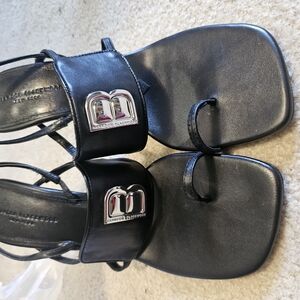 Black Leather Sandals with Silver Accents
